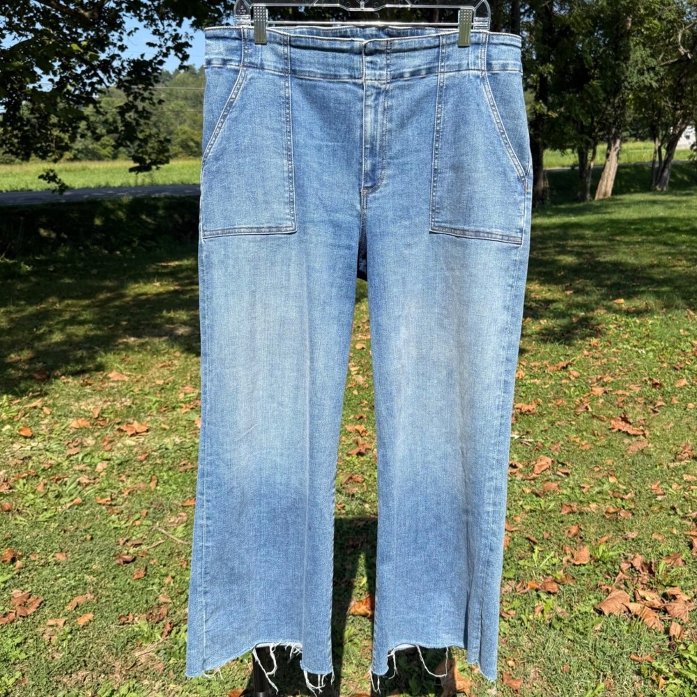 Kut from the Kloth Meg High Rise Wide Leg Jeans Size 18 Medium Wash Raw Hem USA